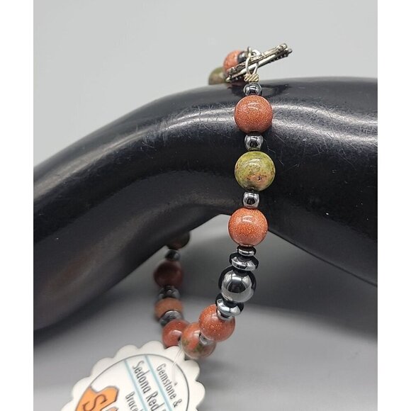 Dizzy bear Creations Bracelet Goldstone Unakite Hematite Sedona Red Rock SZ 7.5" - Picture 2 of 12